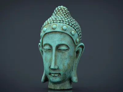 Metal Buddha head Low-poly 3D model