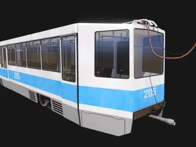 KTM-11 tram with motor coach KTP-11 Low-poly 3D model