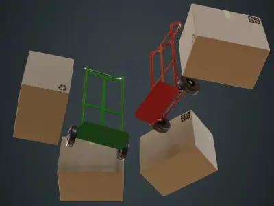 Hand Truck And Boxes 3A Low-poly 3D model