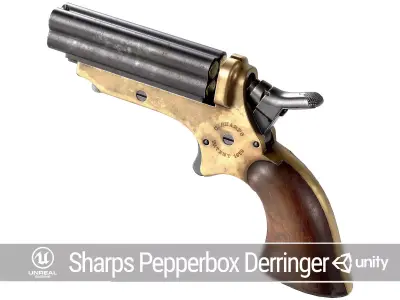 PBR Sharps Pepperbox Derringer Low-poly 3D model