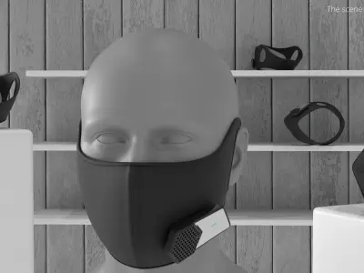  Electronic Air Filtering Respirator Mask on Mannequin Head 