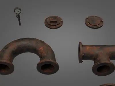 Old Industrial Pipes Low-poly 3D model