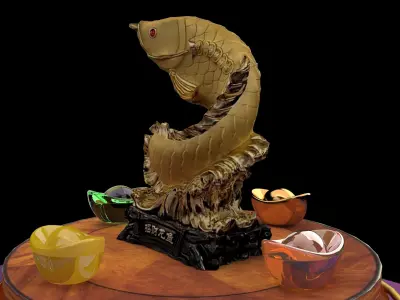  Chinese golden fish statue  3D model