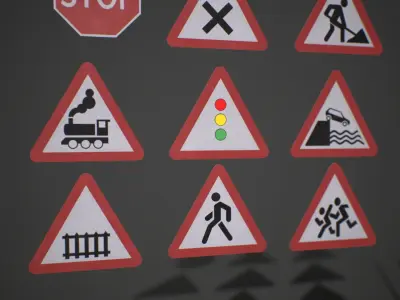 Modular Warning Street Signs 01 PBR Game ready Low-poly 3D model