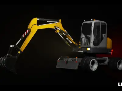 Driveable Animated Excavator with Material Variations Low-poly 3D model