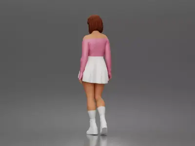 young woman standing pose in off shoulder top skirt outfit 3D print model