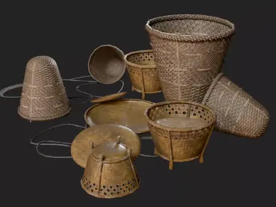 PBR Traditional Asian Village Props Game Ready Pack Low-poly 3D model