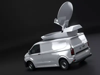 TV Satellite News Van with Roof Dish VW Transporter T7 Low-poly 3D model