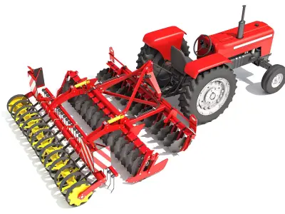 Tractor with Disc Harrow 3D model order