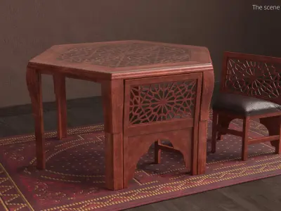 Oriental Arabesque Carved Mahogany Furniture 3D model