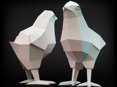 Chicken in hat Low-poly 3D model