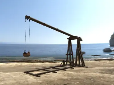Trebuchet crane Low-poly 3D model