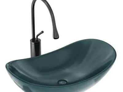 Modern Vessel Lavatory Sink Oval Porcelain with Faucet Vessel  3D model