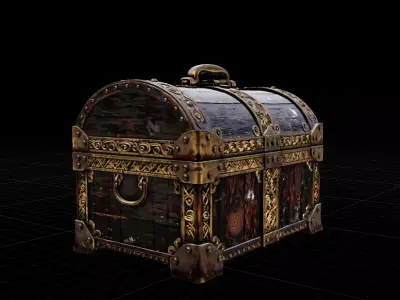 Ancient Wooden Treasure Box with Gold Accents Low-poly 3D model