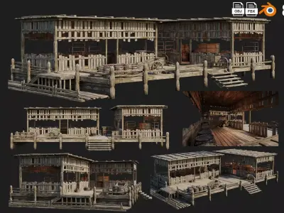Old Wooden Storage Building 4K Textures GameReady 84 Low-poly 3D model