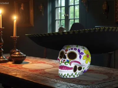Mariachi Skull with Sombrero 3D model