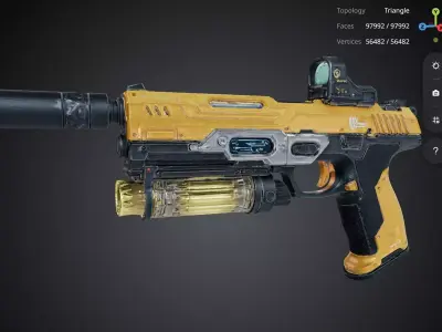 Yellow Futuristic Pistol 3D model