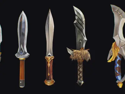 Dagger Edged Weapon Cartoon Medieval Melee Knife Iron Blade Low-poly 3D model purchase