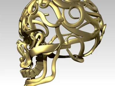Carving Pattern Man Head Skull Wareframe  Pendant Jewel 3D print model