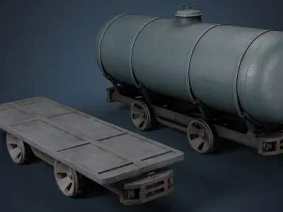 Railroad Platform and Cistern Low-poly 3D model