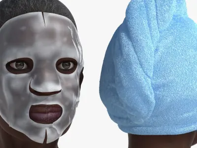 Cosmetic Facial Mask on Face Black Woman Fur 