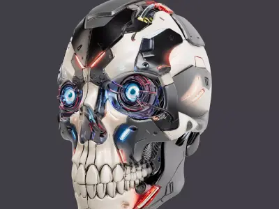 Futuristic Cyborg Skull Head R1 Low-poly 3D model