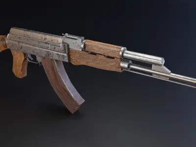 Ak47 Low Poly Model rifle Low-poly 3D model