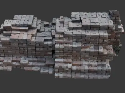 Crumbling Brick Wall Low-poly 3D model
