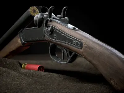 ShotGun two antique flintlock pistols Low-poly 3D model