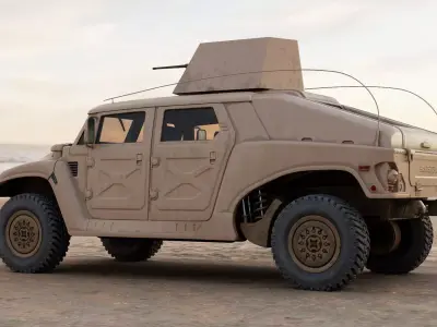Military Vehicle Humvee Gunner Turret HMMWV Concept Coyote Color 3D model