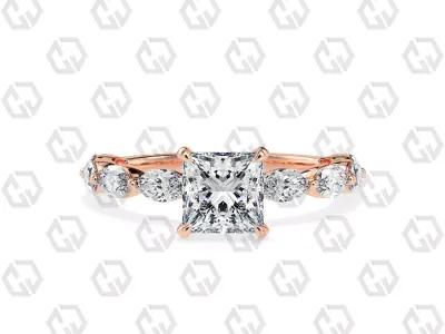 Ring 178 Princess Shape marquise on shanks with Gems 3D print model