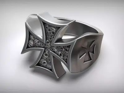 Maltese Cross Skull Heraldic Symbol Ring Knights Hospitaller 3D print model