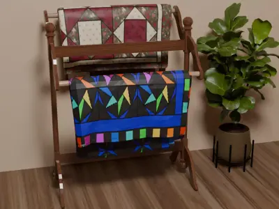 Antique Quilt Stand with Quilts 3D model