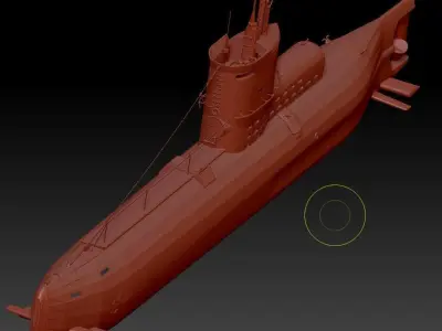 submarine with arrow pointing to it 3D model