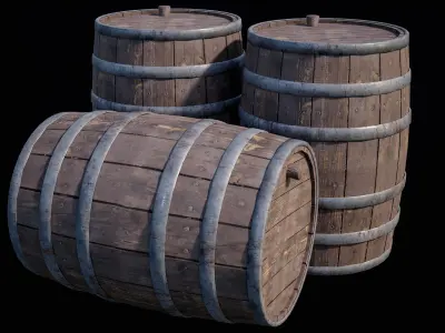 Wooden Barrel High Quality Gameready PBR Low-poly 3D model
