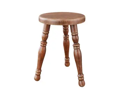 Tripod Wood Stool Free 3D model