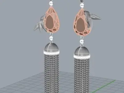 Earrings two silver with tassels Free 3D model
