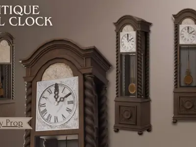 Tall Clock - Antique Tall Clock 3D Lowpoly model Low-poly 3D model