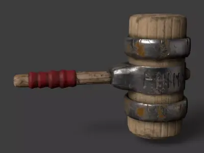 Stylized Hammer Textures with blood and without Low-poly 3D model