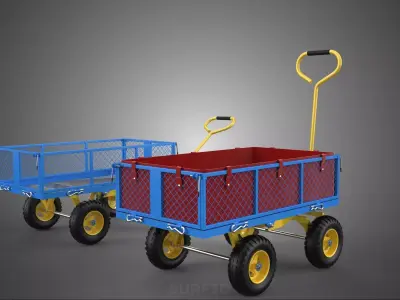 CAGE BED TRAY DUMP WAGON CART TROLLEY CARGO TRAILER BASKET SACK 3D model