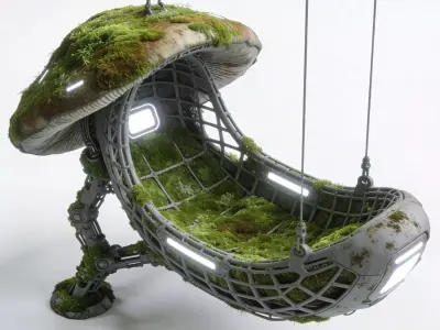 Bio-Mechanical Hanging Moss Lounge 3D Model Low-poly 3D model