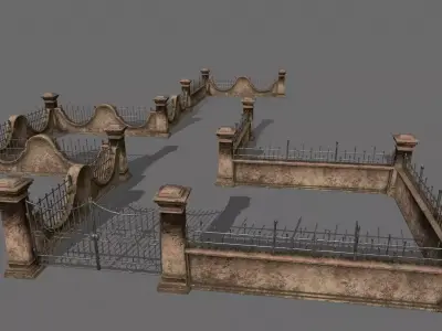 wall set stone with iron railings Low-poly 3D model buy