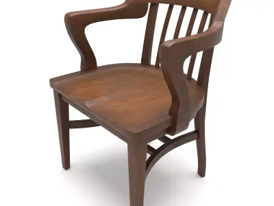 Antique Solid Oak Library Chair 1930 -1950 Low-poly 3D model