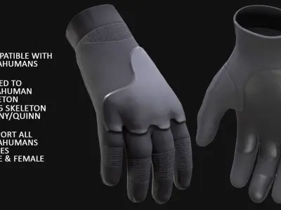Warrior Gloves 76 - All MH Bodies - UE5 Skeletons - Rigged Low-poly 3D model