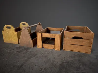Old wooden crates pack Low-poly 3D model