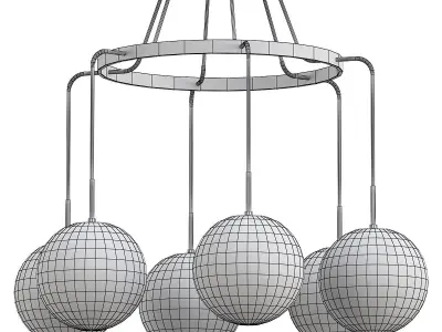 RH-LANGUEDOC-Round-Chandelier-Antique-Brass chandelier with f... 3D model