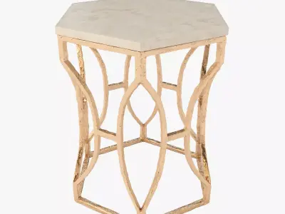 Roja Antique Gold Leaf Cream Marble Hexagonal Side Table 3D model