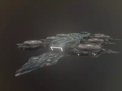 3D model    Cruiser ship  spaceship  low poly PBR Low-poly 3D model