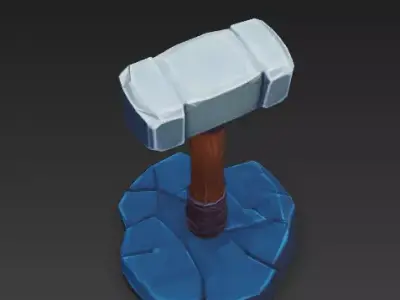 Stylized War Hammer 3D Model - Stone and Wood Prop 3D model