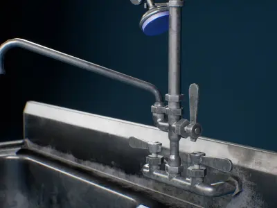 Game-ready PBR Commercial Steel Kitchen Sink Low-poly 3D model